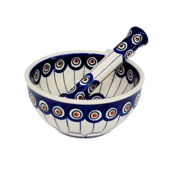 Mortar and Pestle set in Peacock pattern