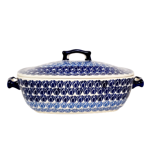 Covered casserole in Blue Tulip pattern