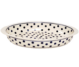 30cm Oval Baking Dish in Black Polka Dots pattern.