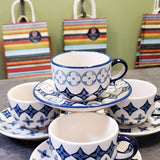 Teacup in Blue Diamond pattern