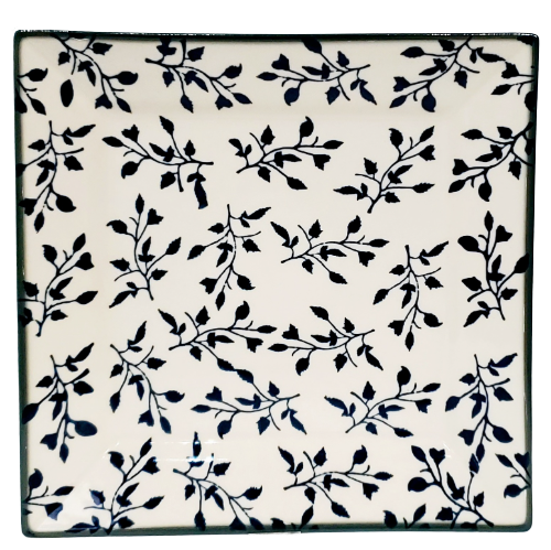 23cm Square Platter in Green Leaves pattern