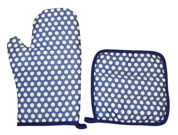 Oven mitt and pot holder in Polka Dot pattern