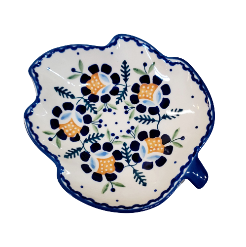 18x15cm Leaf Plate in Blue Daisy pattern