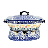 Baking dish warmer in traditional pattern.